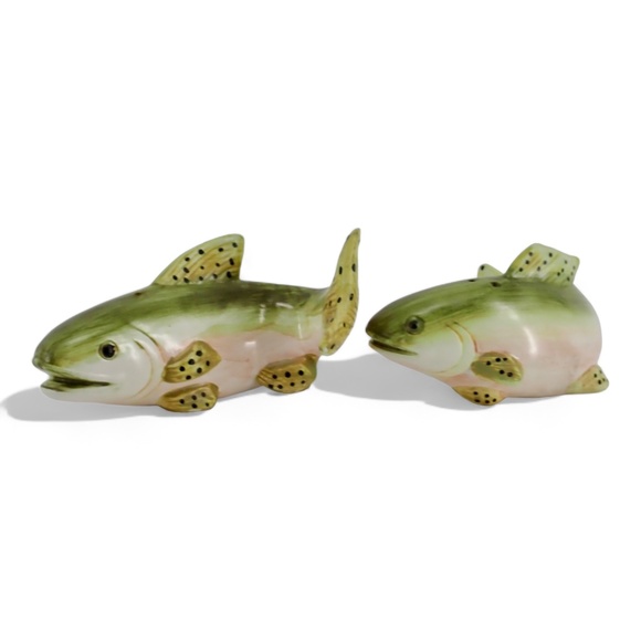 Rainbow Trout Lifelike Ceramic Kitsch Fish Salt & Pepper Shakers 4" Vintage - Picture 13 of 15
